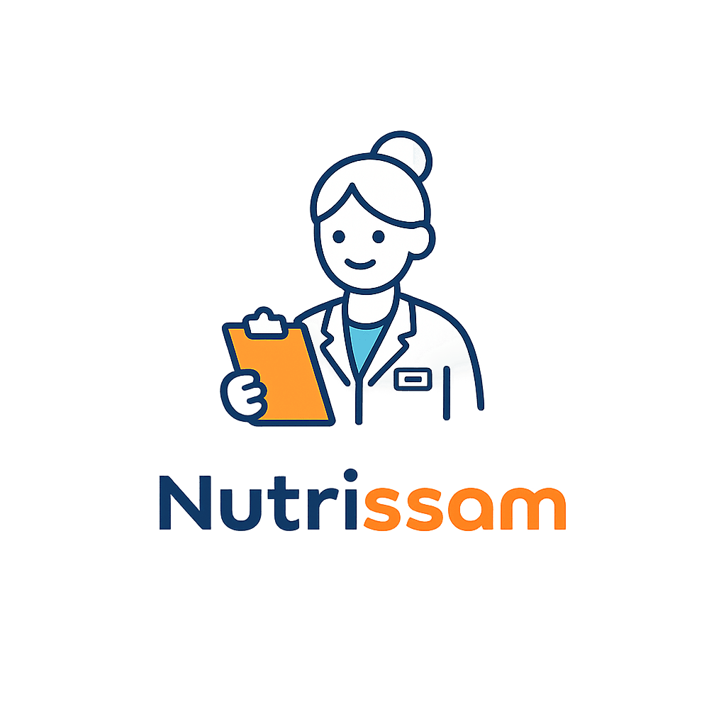 영양사 캐릭터가 포함된 Nutrissam 로고
